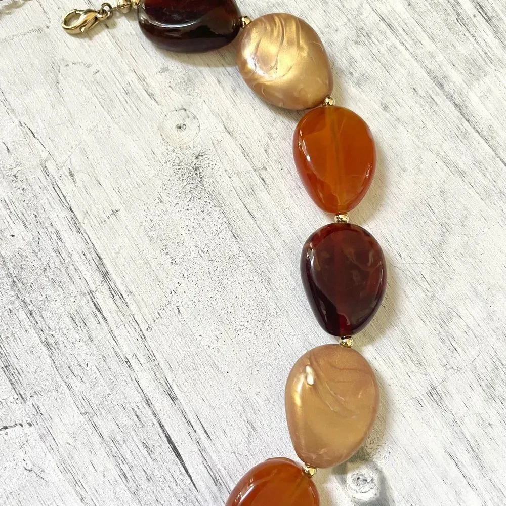 Brown yellow orange large beaded statement necklace
